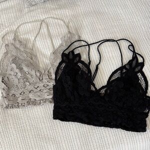 Free People Lace Bralette Set - Black and Gray